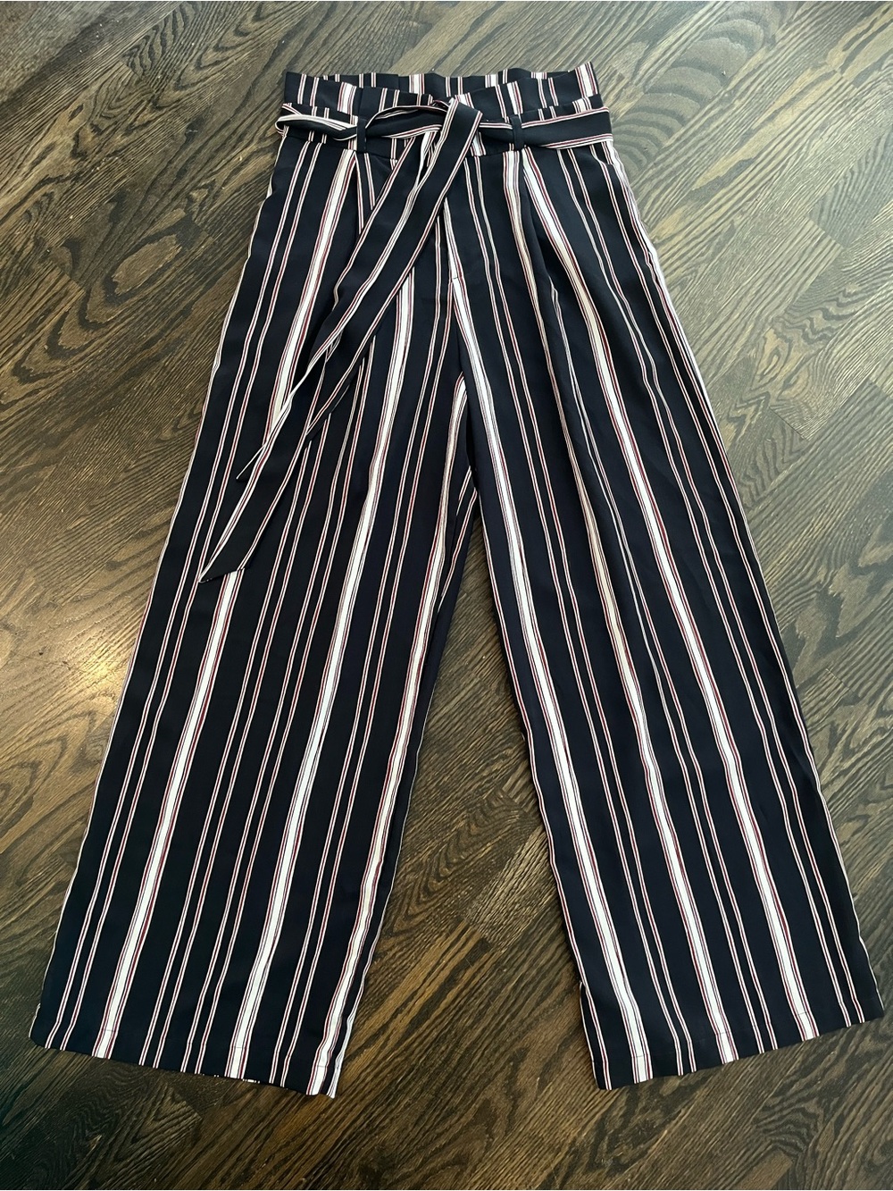 Emory Park Navy Striped Red & White Wide Leg Flowy Pants Pockets Size M